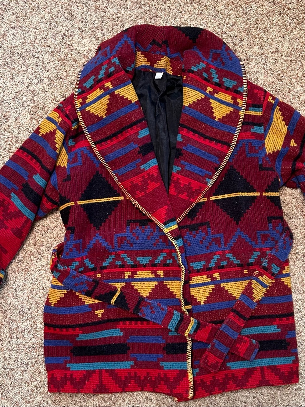 Vintage 80s 90s Southwestern Wool Blanket Coat Aztec Tribal Wrap Jacket Size 6